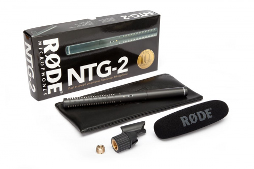 RODE NTG-2 Направленный конденсаторный микрофон-пушка. Балансный выход. Питание - фантомное, 48В или от батарейки 1,5Вольта АА. Суперкардиодной направ