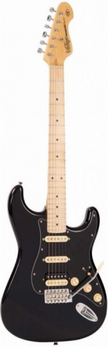 Vintage V6HMBB электрогитара, форма корпуса Stratocaster, HSS, Tremolo, цвет черный