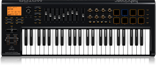 Behringer MOTOR-49 MIDI-клавиатура, USB-контроллер, 49 клав, 9 мотор.фейдеров,8 контролл, 8 пэдов, LCD, MIDI I/O/T, входы пед.SUSTEIN и EXPRESSION фото 2