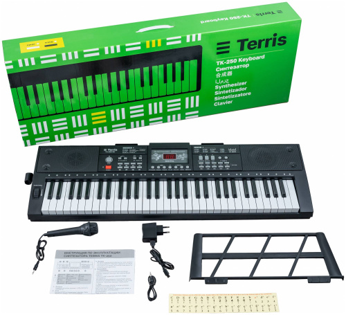 TERRIS TK-250 BK синтезатор, 61 мини клавиша, микрофон, цвет черный фото 9