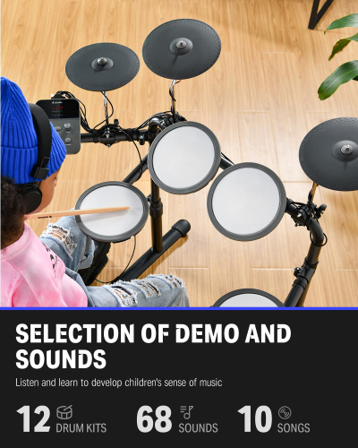 DONNER DED-70 Electric Drum Set 5 Drums 3 Cymbals электронная ударная установка (5 пэдов барабанов, 3 пэда тарелок, стул для бар фото 3
