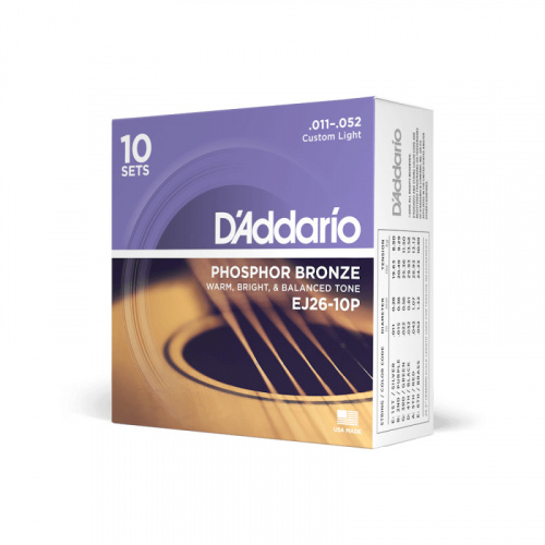 D'ADDARIO EJ26-10P 10 компл. струн для акустической гитары, фосфор/бронза, Custom Light, 11-52
