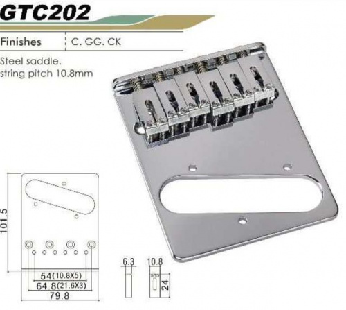 Gotoh GTC-202-C бридж для Telecaster, modern (6 седел) цвет хром седла сталь