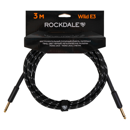 ROCKDALE Wild E3 инструментальный (гитарный) кабель, материал твид, цвет черный, металлические разъемы mono jack - mono jack, 3