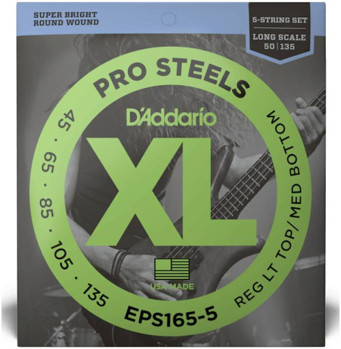 D'ADDARIO EPS165-5 PROSTEELS 5-STRING BASS CUSTOM LIGHT 45-135 струны для 5-струнной бас-гитары, мензура 34-36,25', сталь, 45-13 фото 2