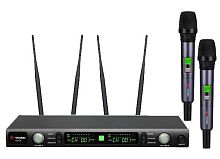 VOLTA US-102 (600-636MHZ) Микрофонная 100-канальная радиосистема с двумя ручными динамическими микрофонами UHF диапазона (600-636 мГц). PLL-synthes, L