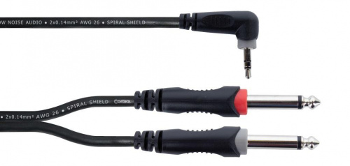 Cordial EY 1,5 WRPP кабель Y-адаптер джек стерео 3.5мм угловой—2 джека моно 6.3мм male, 1.5м, черный