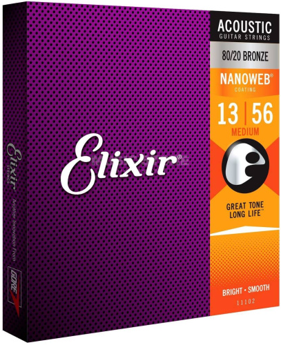 Elixir 11102 NanoWeb струны для акустич. гитары Medium 13-56 бронза 80/20