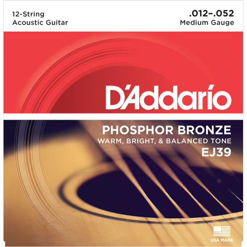 D'Addario EJ39 струны для 12-струнной гитары, фосфор-бронза, Medium 12-52