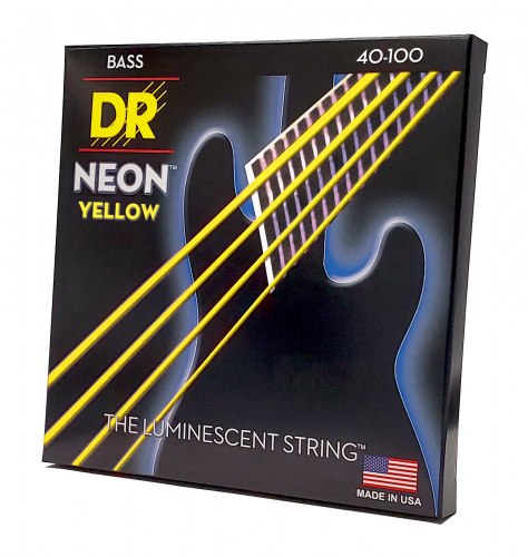DR NYB-40 HI-DEF NEON струны для 4-струнной бас гитары с люминесцентным покрытием жёлтые 40 10 фото 3