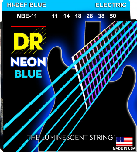 DR NBE-11 HI-DEF NEON струны для электрогитары с люминесцентным покрытием синие 11 50