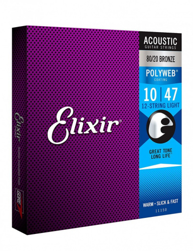 Elixir 11150 PolyWeb струны для 12-стр. акустич. гитары Light 10-47 бронза 80/20 фото 3