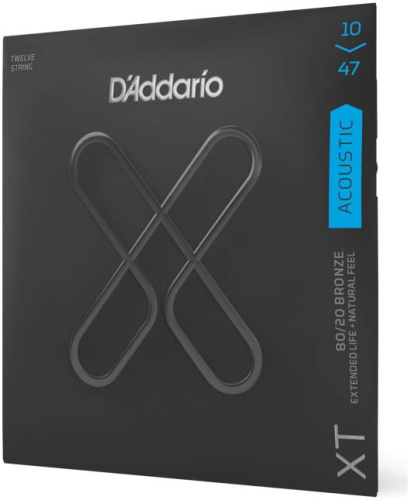 D'ADDARIO XTABR1047-12 SET ACOUS XT 80/20 12-STRING комплект из 12 струн с покрытием XT для акустической гитары, 10-47
