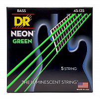 DR NGB5-45 HI-DEF NEON струны для 5-струнной бас гитары с люминесцентным покрытием зелёные 45