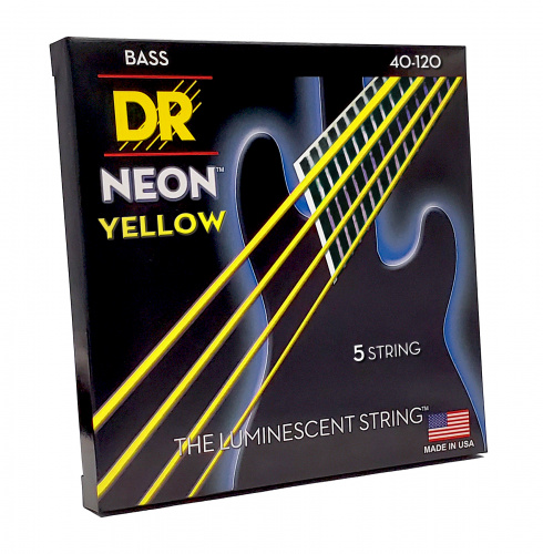 DR NYB5-40 HI-DEF NEON струны для 5-струнной бас гитары с люминесцентным покрытием жёлтые 40 - фото 3