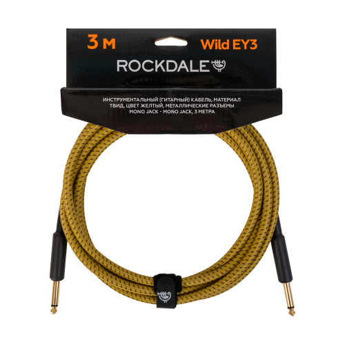 ROCKDALE Wild EY3 инструментальный (гитарный) кабель, материал твид, цвет желтый, металлические разъемы mono jack - mono jack, 3