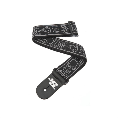 Planet Waves 50JS01 ремень гитарный Joe Satriani Collection Scull & Bones, нейлон, leather ends