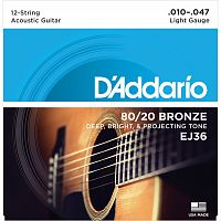 D'Addario EJ36 струны для 12-струнной гитары, бронза 80/20, Light 10-47
