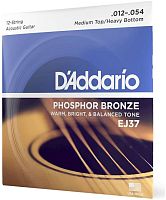 D'Addario EJ37 Струны для двенадцатиструнной гитары, фосфор/бронза Med Top/Heavy Bottom