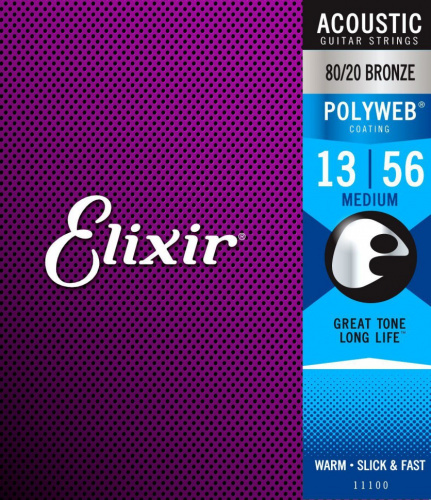 Elixir 11100 PolyWeb струны для акустич. гитары Medium 13-56 бронза 80/20