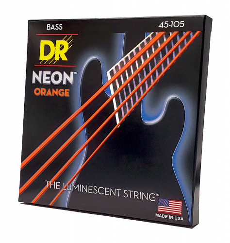 DR NOB-45 HI-DEF NEON струны для 4-струнной бас гитары с люминисцентным покрытием оражневые 45 - фото 3