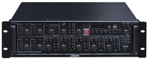 DSPPA MP-906 Активная аудиоматрица 4х4, 4 зоны c регулировкой уровня выходного сигнала отдельной зоны, 4х60 Вт/100В, 3 микр, 2 лин входа. MP3 плеер, в
