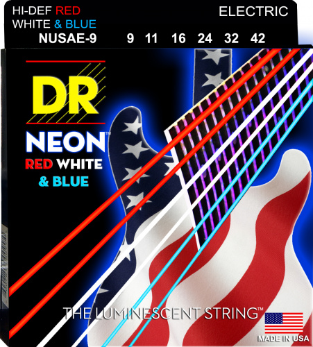 DR NUSAE-9 HI-DEF NEON струны для электрогитары с люминесцентным покрытием в палитре цветов амери