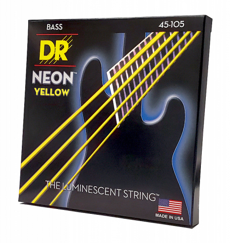 DR NYB-45 HI-DEF NEON струны для 4-струнной бас гитары с люминисцентным покрытием жёлтые 45 10 фото 3