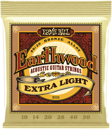 Ernie Ball 2006 струны для акуст.гитары Earthwood 80/20 Bronze Extra Light (10-14-20w-28-40-50)