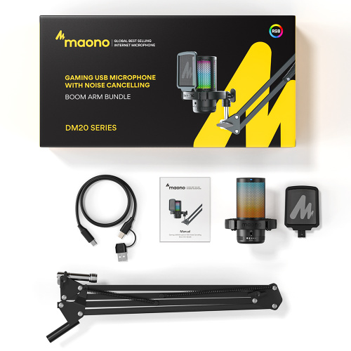Maono DGM20S, конденсаторный USB микрофон, пантограф, 24bit 48kHz, RGB подсветка,поп-фильтр фото 12