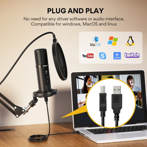 Maono AU-PM422 USB-микрофон, конденсаторный кардиоидный. Пантограф, держатель, поп-фильтр, ветрозащи фото 8