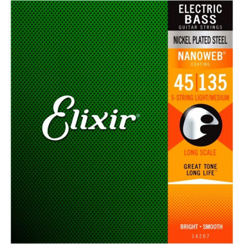 Elixir 14207 NanoWeb струны для 5-струнной бас-гитары Medium 45-135