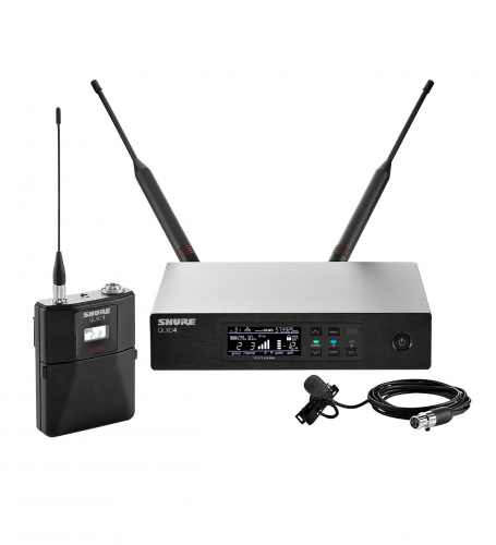 SHURE QLXD14E/150/O G51 цифровая радиосистема с петличным микрофоном миниатюрным MX150B/O, конденсаторным всенаправленным, 470-534 МГц. Черный