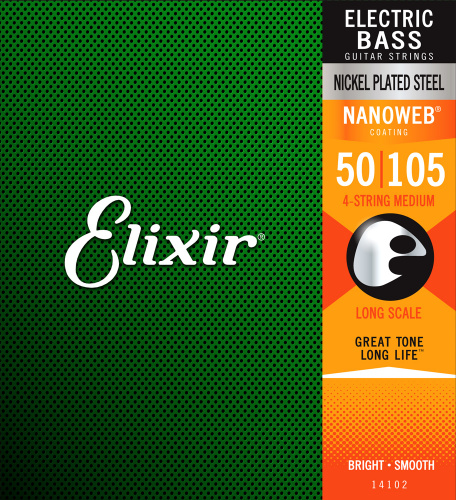 Elixir 14102 NanoWeb струны для бас-гитары Medium 50-105, никель