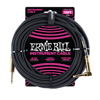 Ernie Ball 6081 кабель инструментальный, оплетёный, 3,05 м, прямой/угловой джеки, чёрный