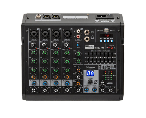 Echo Acoustic MiniStar 41FX Компактный микшерный пульт, 4xмик, +48V, 1xСтерео, 1 AUX-шина, процессор эффектов, USB-A, Bluetooth, MP3-Player, 7 GEQ
