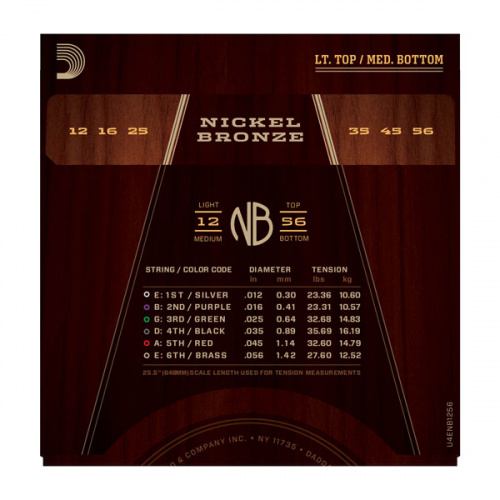 D'Addario NB1256 струны для акустической гитары,Light Top/Med Bottom, 12-56 фото 3