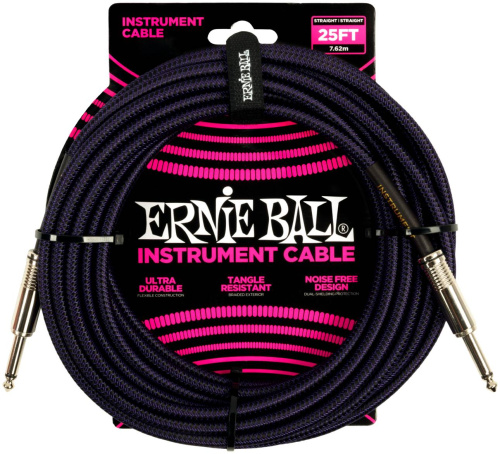 ERNIE BALL 6397 кабель инструментальный, прямой/угловой джеки, 7,62м, фиолетовый/черный