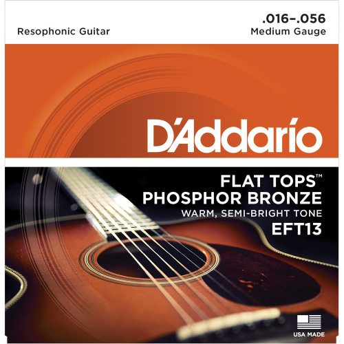 D'Addario EFT13 струны для акустической. гитары, фосфор-бронза, полир, resophonic Guitar 16-56*