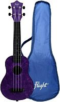 FLIGHT TUS-65 AMETHYST укулеле Travel, сопрано, верх. дека липа, корпус пластик, цвет фиолетовый