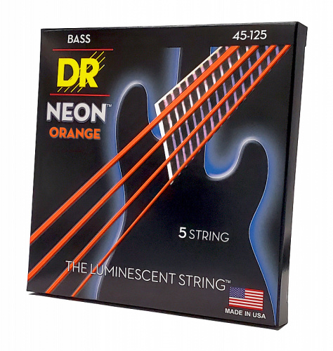 DR NOB5-45 HI-DEF NEON струны для 5-струнной бас гитары с люминисцентным покрытием оранжевые 4 фото 3