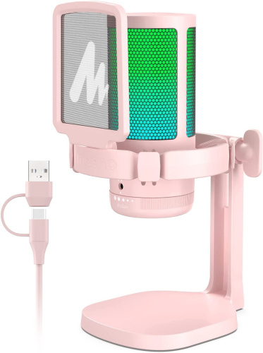 Maono DGM20 (pink), конденсаторный USB микрофон, 24bit 48kHz, RGB подсветка,поп-фильтр
