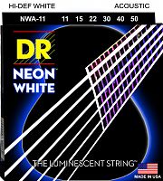 DR NWA-11 HI-DEF NEON струны для акустической гитары с люминесцентным покрытием белые 11 50