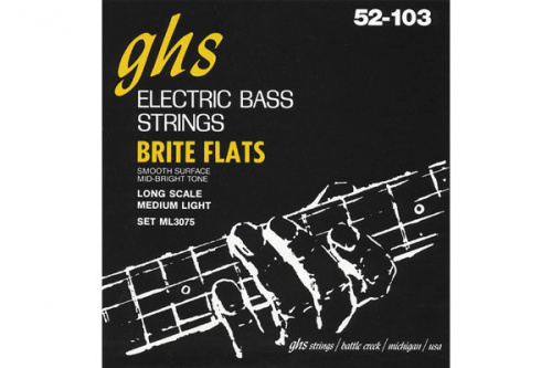 GHS ML3075 Струны для бас гитары (52-65-84-103) нержавеющая сталь плоская обмотка Brite Flats