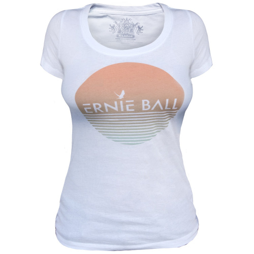 Ernie Ball 4711 футболка женская. Белый цвет/Лого Ernie Ball Beach спереди/100% хлопок/Размер M