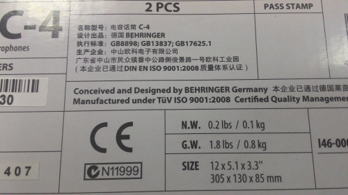 Behringer C-4 подобранная пара кардиоидных конденсаторных микрофонов 20-20000Гц, включает планку с держателями, ветрозащиту, футляр фото 4