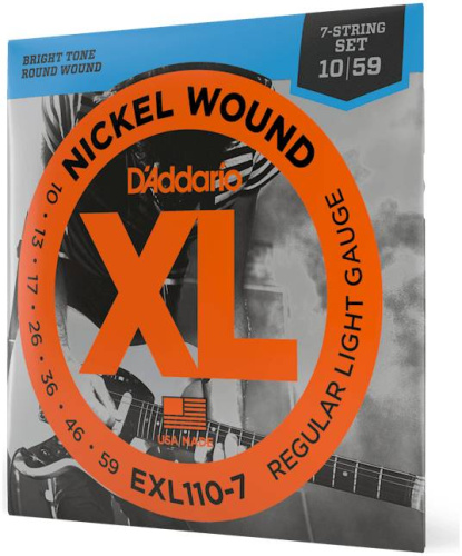D'Addario EXL110-7 струны для 7-струнной электрогитары, Regular Light, никель, 10-59