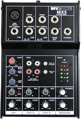 Invotone MX5 микшерный пульт, 1 микрофонный вход, ,XLR и балансный Jack,2 стерео входа фото 2