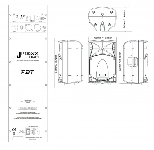 FBT JMAXX 114A двухполосная, активная акустическая система, НЧ 700 Вт + ВЧ 200 ВТ, 45Гц-20кГц, 132 фото 3