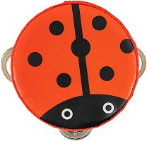 BEE DF601A Ladybug Тамбурин деревянный с мембраной с джинглами, диаметр 105 мм, дизайн божья коровка